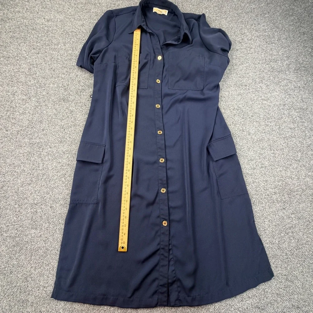 Michael Michael Kors Navy Blue Utility Shirt Dress XL Gold Buttons Belted